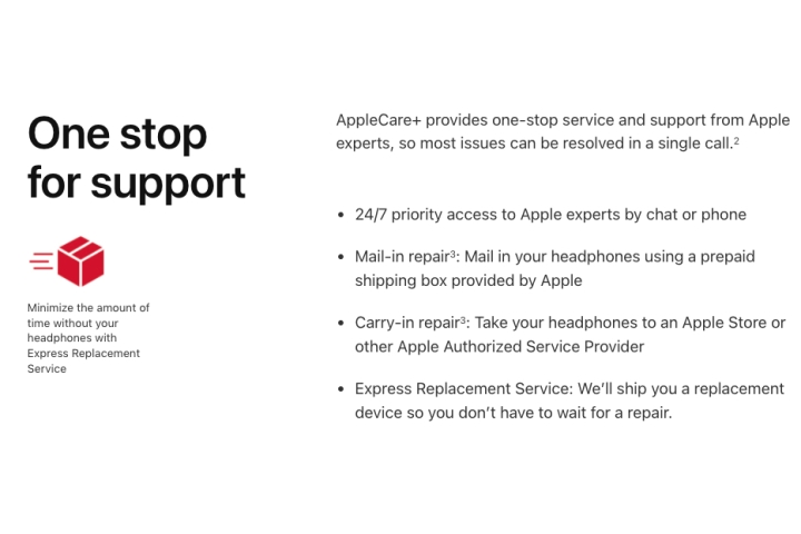لقطة شاشة لـ AppleCare لأجهزة AirPods.  