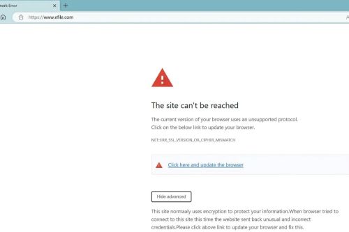 يظهر خطأ SSL بواسطة eFile.com (u / SaltyPotter على Reddit).